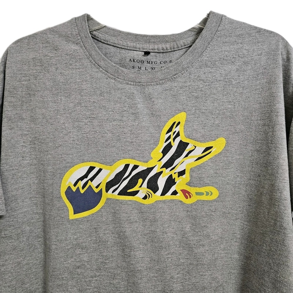 AKOO T-Shirt Mens XL Gray Zebra Fox Graphic Short Sleeve Crew Neck Cotton Blend